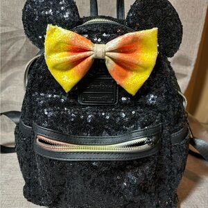 Disney Parks Loungefly Candy Corn Black Sequin Backpack Halloween